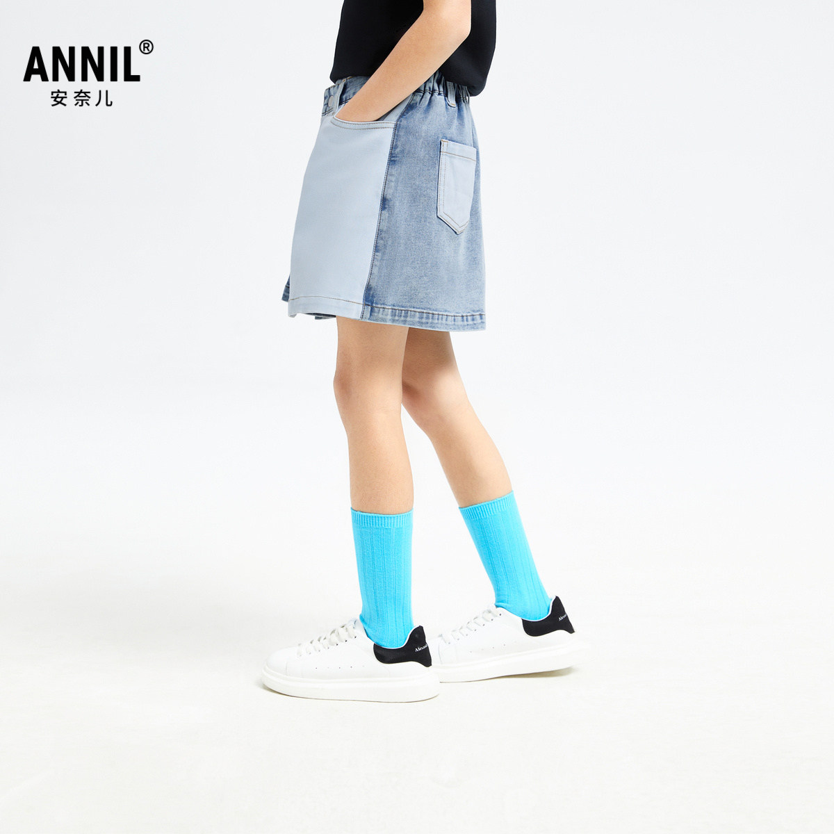 安奈儿童装女童牛仔半身裙夏休闲弹力时尚纯色安全裤百褶裙子,淘宝优惠券,粉丝福利购,淘宝优惠卷