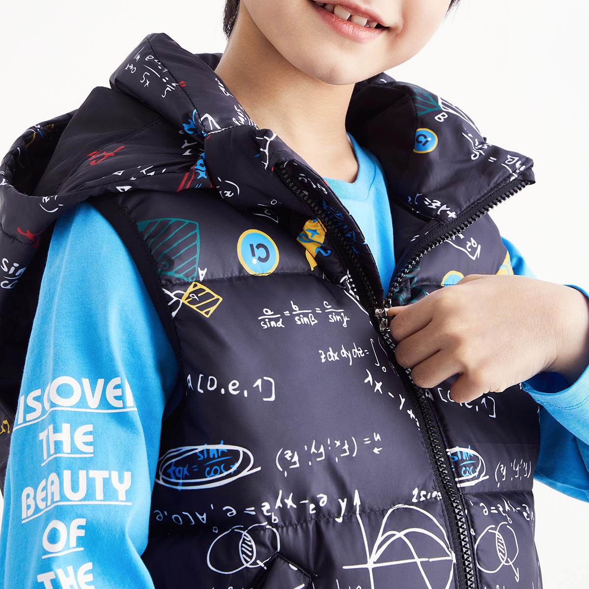 安奈儿童装男童带帽羽绒马夹2022冬季新款数字公式外套中大童马甲 - 图3