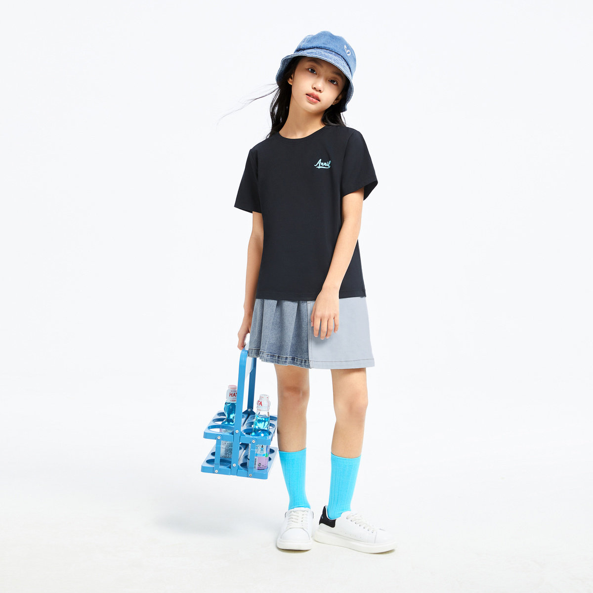 安奈儿童装女童牛仔半身裙夏休闲弹力时尚纯色安全裤百褶裙子,淘宝优惠券,粉丝福利购,淘宝优惠卷