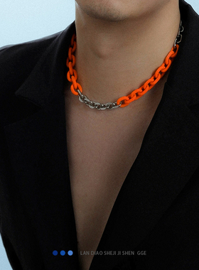 GuangYu小众设计感树脂钛钢拼接男项链潮流嘻哈街头ins轻奢女配饰