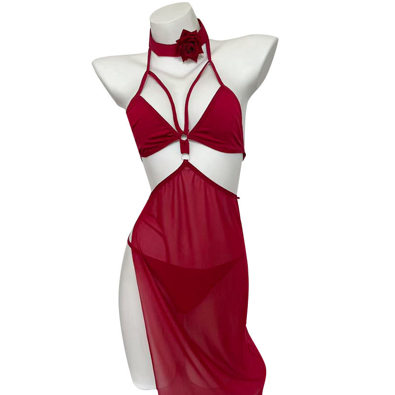 姬GILL性感纯欲镂空吊带气质御姐露背挂脖高级感修身连衣睡裙套装,淘宝优惠券,粉丝福利购,淘宝优惠卷