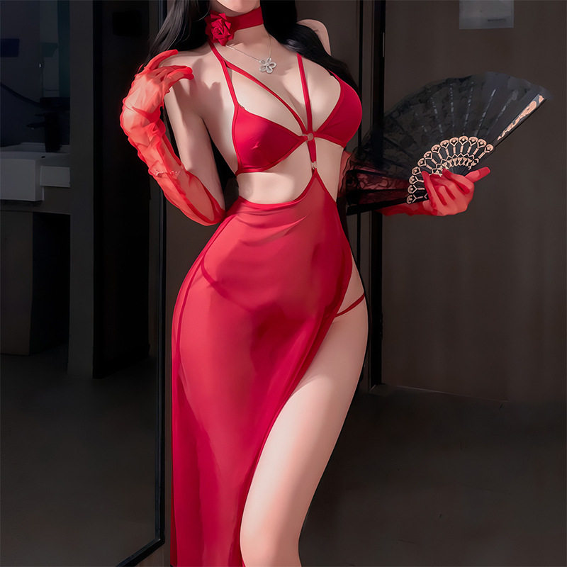 姬GILL性感纯欲镂空吊带气质御姐露背挂脖高级感修身连衣睡裙套装,淘宝优惠券,粉丝福利购,淘宝优惠卷