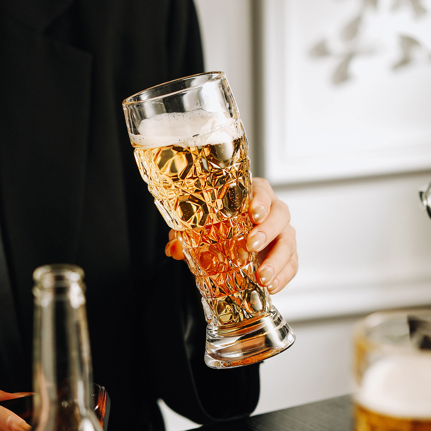 漫时光法式菱格纹啤酒杯套装水晶玻璃杯家用高级感扎啤杯乔迁礼物,淘宝优惠券,粉丝福利购,淘宝优惠卷