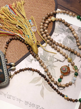 新中式国风复古檀木项链葫芦流苏民族风轻奢百搭包包斜挎链