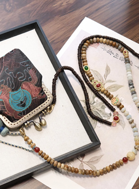 新中式国风复古玛瑙刺绣口红包多用斜挎链复古撞色国潮配饰礼物女