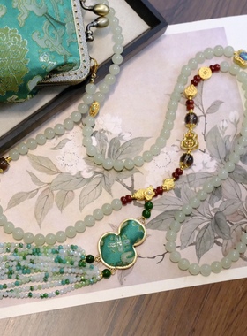 新中式国风复古绿玉项链葫芦流苏民族风轻奢百搭包包斜挎项链链