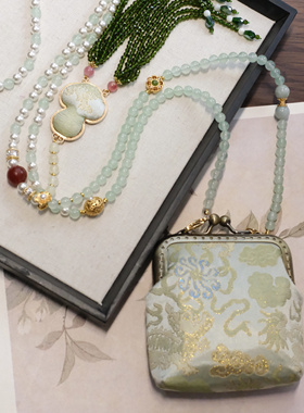 新中式国风长款斜挎包包链斜挎链背背链项链的复古纯手工气质配饰