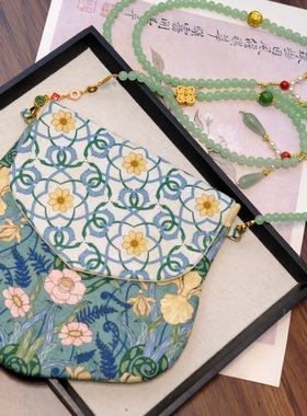 猫爪包百搭印花汉服包包古画翻盖包古风手机包仿宋锦包包