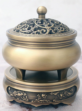 三足铜香炉茶道盘香熏香炉家用室内香薰炉仿古禅意沉檀香炉纯铜