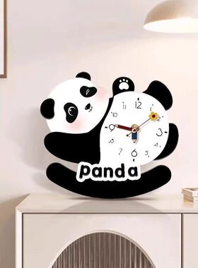 熊猫创意台钟摆件客厅电视柜钟表奶油风摆件书房卧室桌面时钟摆台