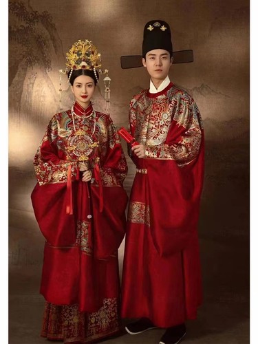 出租结婚汉服古装明制宋制唐制婚服新郎新娘礼服中式婚礼婚纱照拍 - 图0