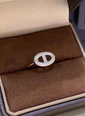 小众简约复古猪鼻子女戒通体925纯银椭圆豌豆设计款百搭戒指气质