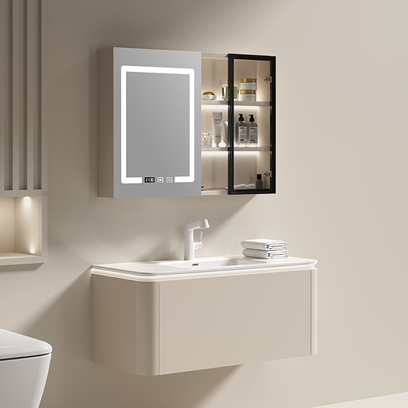 法安思圆角奶油色组合圆弧洗手盆柜 法安思卡威德朗浴室柜组合