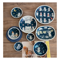 Spot Japan Beauty Thick Burning Ceramic Japan Style Cute Kitty Cutlery Plate Deep Dish Small Bowl bowl Dish Oval Bowl