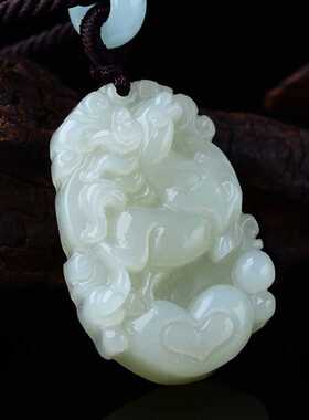 驼禄畅行和田玉生肖马形马上开泰吊坠吉祥物马型形状饰物