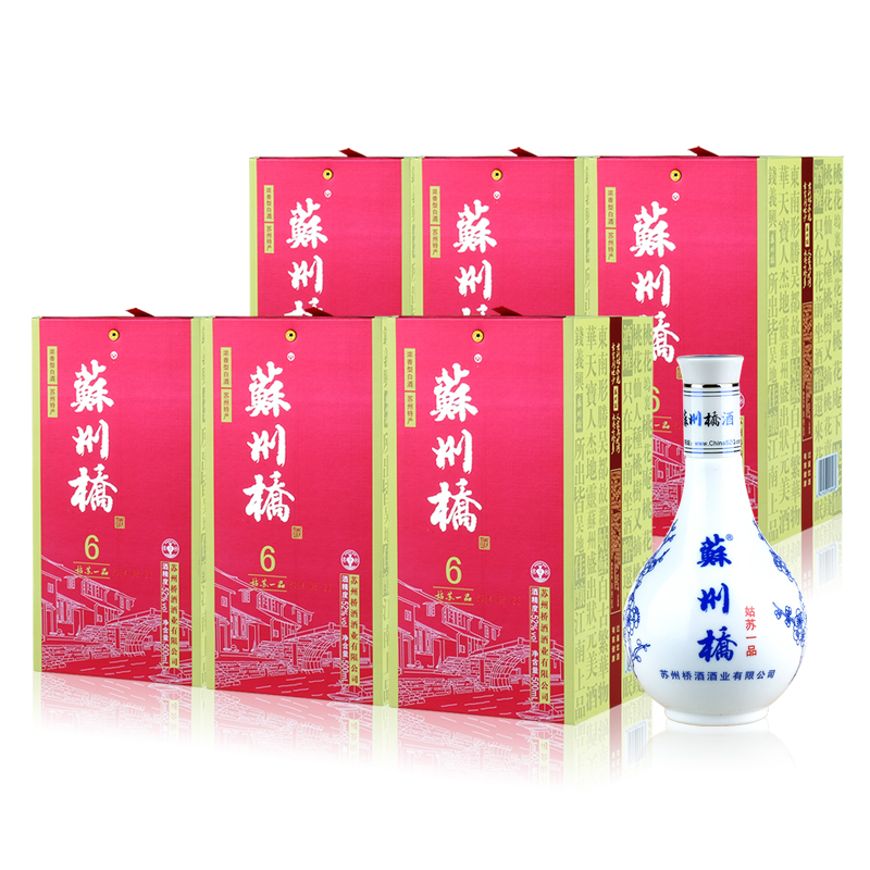 苏州桥姑苏一品浓香型白酒 52度固态法粮食酿造酒整箱装500mL*6瓶