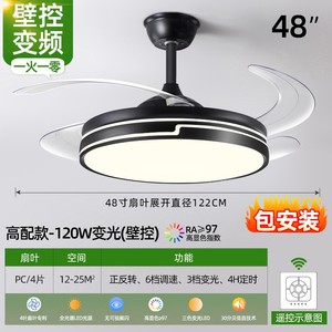 波西米亚隐形风扇灯2025新款吊扇吊灯餐厅变频黑色灯家用客厅一体