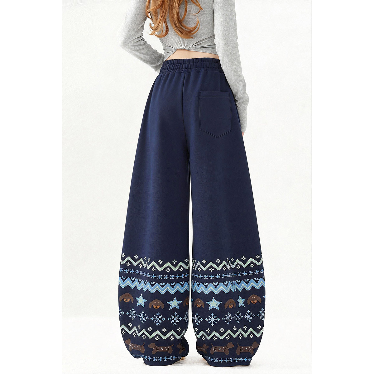 自然涩费尔岛印花加绒弯刀裤女秋冬季新款松紧腰保暖百搭休闲裤子,淘宝优惠券,粉丝福利购,淘宝优惠卷