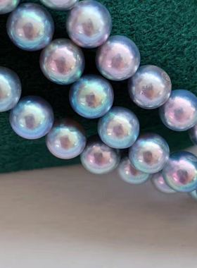 真多麻7-7.5mm日本akoya银蓝灰人鱼姬色天然色无优化无调色深蓝色
