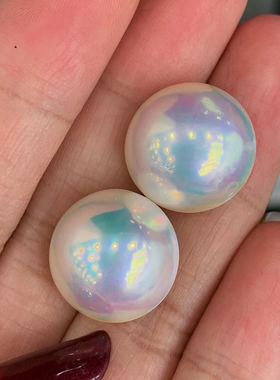 日本极光炫彩樱花粉镜面白色马贝