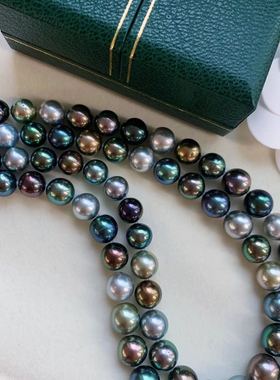 莫兰迪镜面孔雀绿艳丽风珍珠项链