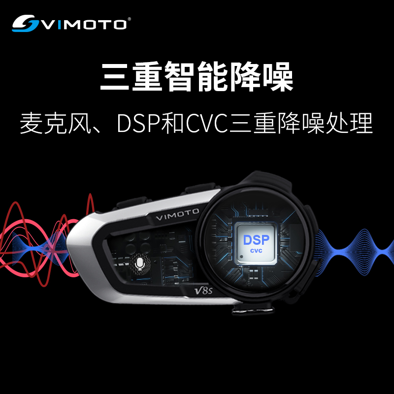 蓝牙耳机vimoto维迈通v9s摩托车头盔V8s内置对讲机导航底座防水潮-图0