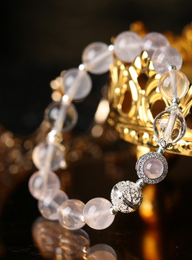 灵机麦玲玲纳福粉晶手链新款招桃花高级精致水晶同送礼女生高颜值