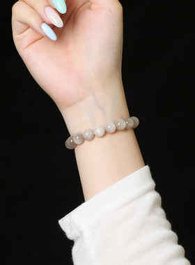 「玉骨冰兰」猫眼白兔毛素圈手链