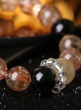 灵机麦玲玲黑金超七发晶手链新款高级招财精致水晶同款送礼女生