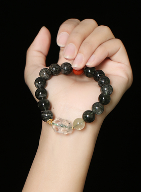 灵机麦玲玲绿幽灵南红金发晶貔貅手链新款高级精致水晶同款送礼