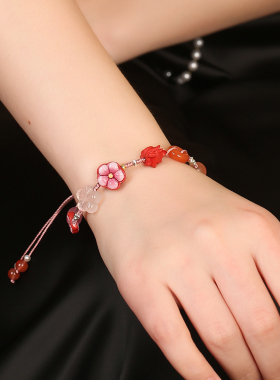 女粉晶桃花手绳手链新中式配饰