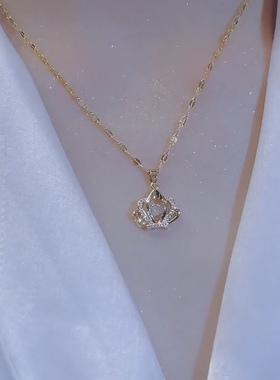 韩版皇冠微镶项链女2022年新款轻奢小众设计感钛钢气质网红锁骨链