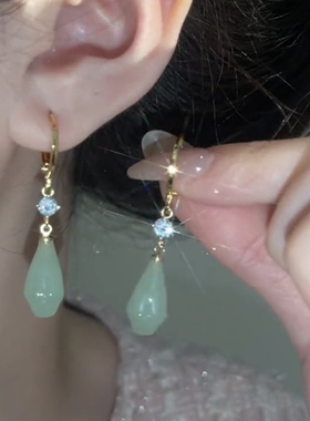 古风绿色玉兰花耳环女