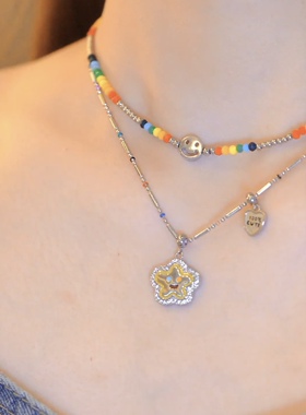 笑脸花朵彩虹项链女潮