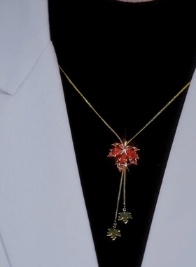 轻奢红色枫叶项链女潮