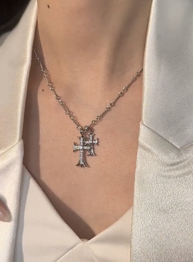 双十字架项链女装饰小众