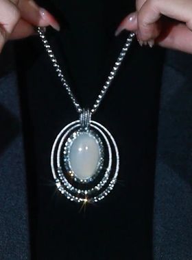 秋冬多层椭圆形水晶毛衣链女