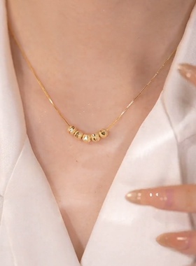 复古五福临门金色圆珠项链女
