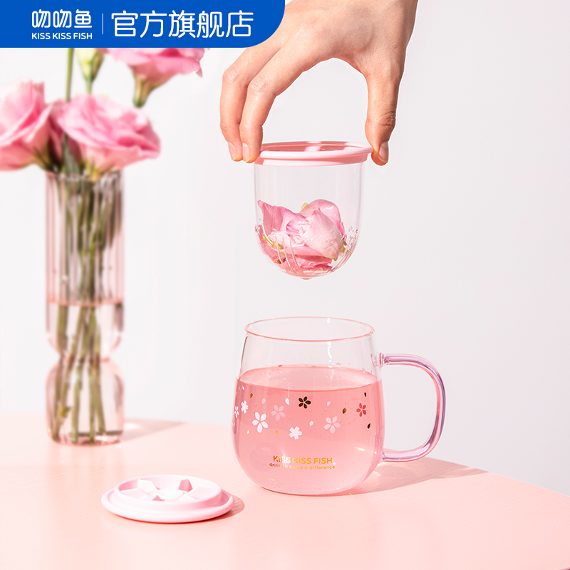 KKF吻吻鱼泡茶杯可爱茶水分离带盖玻璃杯女大容量耐高温夏季水杯 - 图1