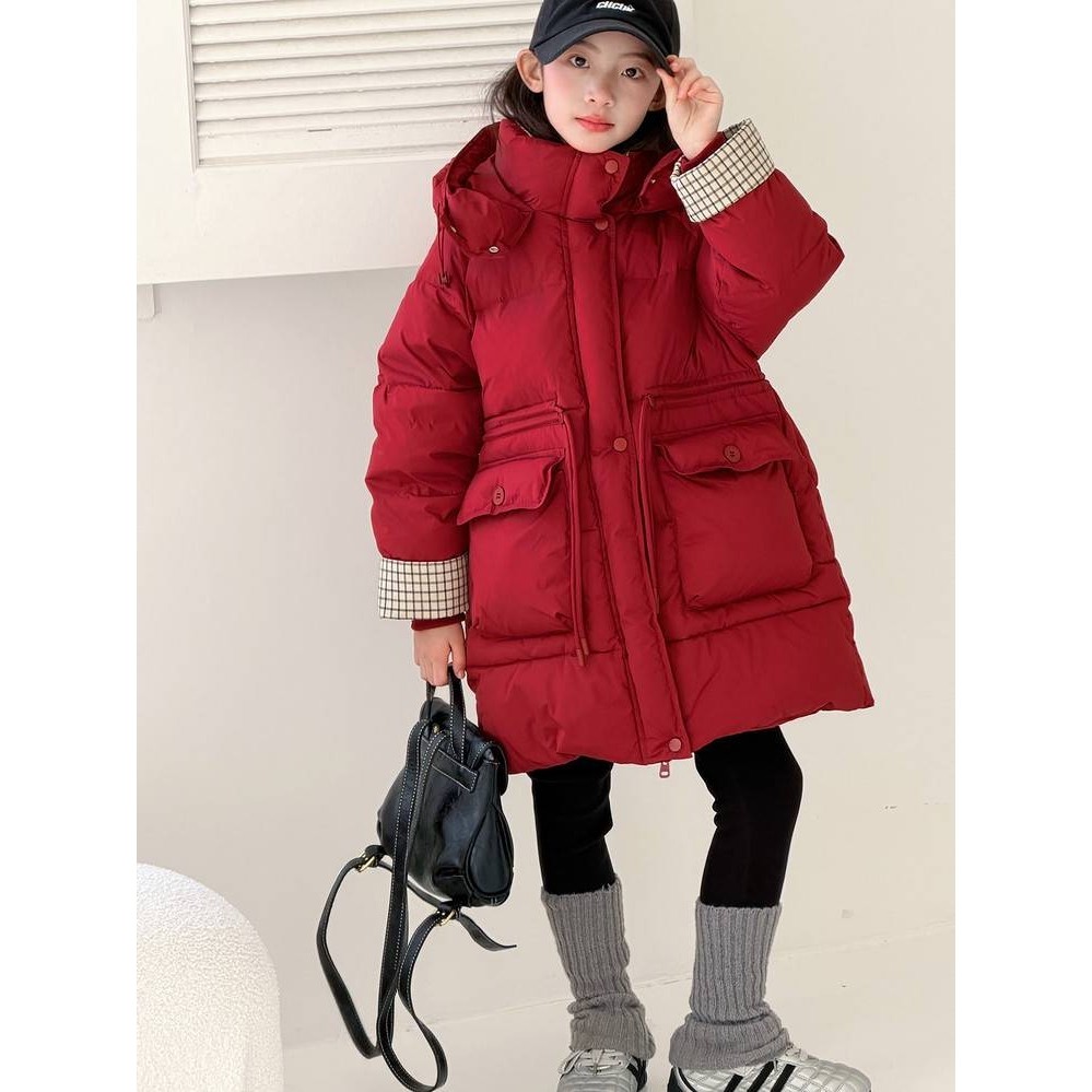 专柜品牌女童棉衣2025冬款新款中大童时尚休闲收腰外套圣诞服中长,淘宝优惠券,粉丝福利购,淘宝优惠卷