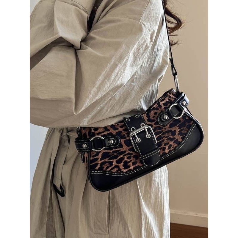 专柜品牌复古皮带扣豹纹气质单肩2025秋冬新款时尚铆钉大容量休闲,淘宝优惠券,粉丝福利购,淘宝优惠卷