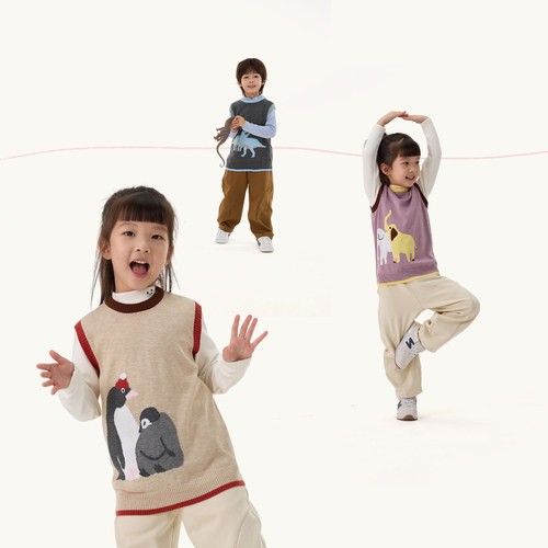 Q21小奶芙儿童毛衣无袖背心秋冬款男女童针织衫圆领套头打底衫A类 - 图1