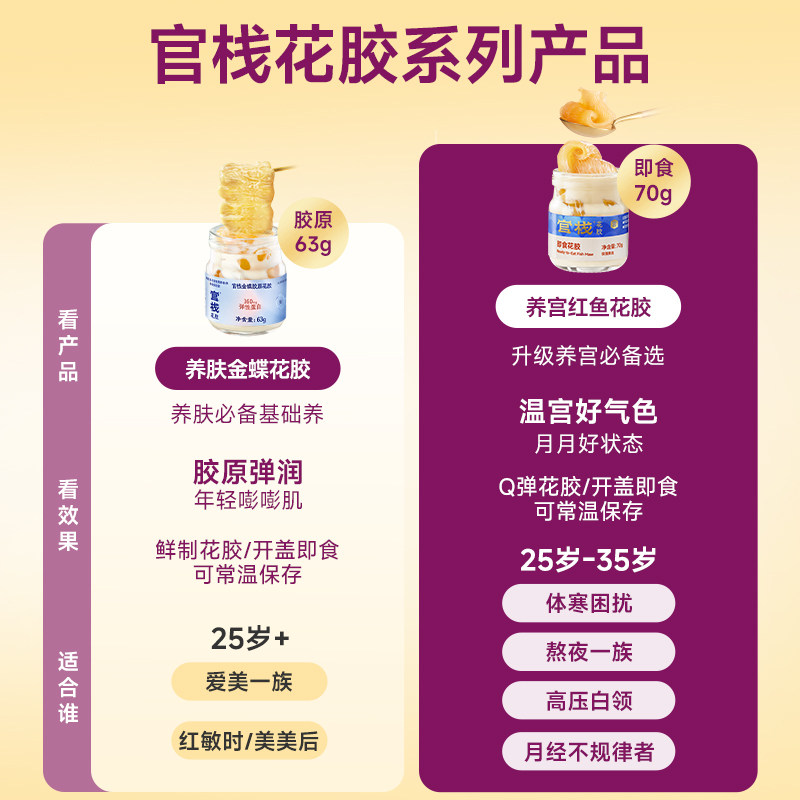 官栈即食花胶天然胶原蛋白轻享装一口胶38g*13+港式花胶羹3碗