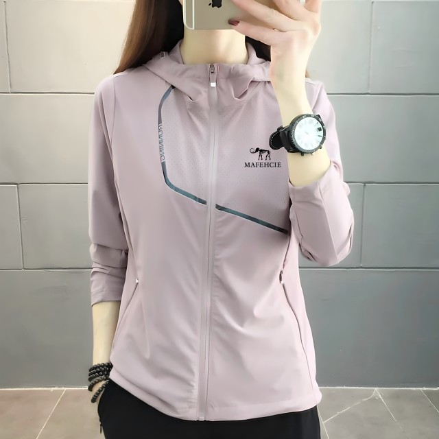 ແມ່ຍິງປ້ອງກັນແສງແດດ windbreaker ice silk stretch ເສື້ອກິລາກາງແຈ້ງ