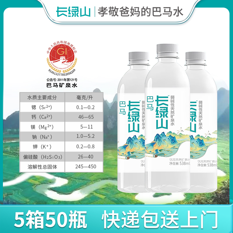 [50瓶]巴马丽琅长绿山矿泉水538mlx10瓶x5箱拍孝敬爸妈的巴马水 - 图0