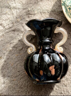 手工中古暗黑宫廷风玻璃花瓶玄关餐桌摆件客厅花器插花高级感装饰