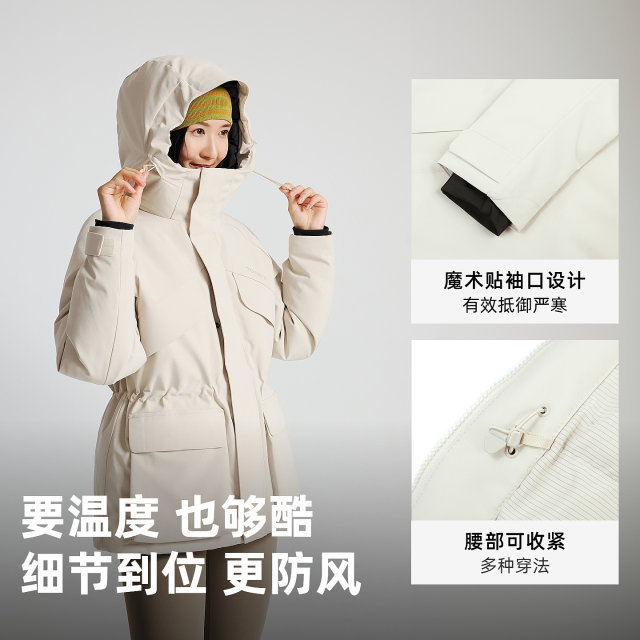 Pathfinder Mountain Down Jacket ຂອງແມ່ຍິງລະດູຫນາວໃຫມ່ Parker ຍ່າງປ່າກາງແຈ້ງເຢັນທີ່ສຸດພູເຂົາ Workwear ແອວ Jacket