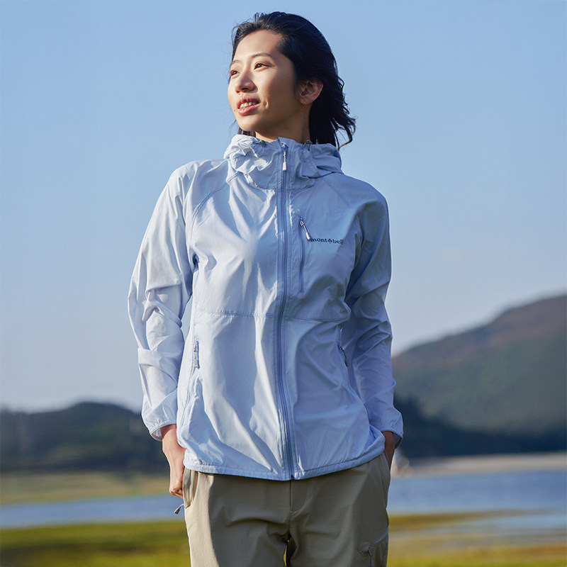 montbell日本夏季户外运动防紫外线连帽皮肤衣女防晒衣夹克外套