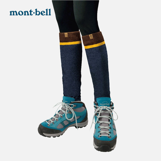 montbell日本2025年冬季户外含羊毛袜套时尚针织条纹保暖腿套女款