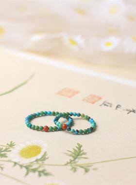 2026天然原矿绿松石戒指文玩珠子串珠南红玛瑙转运珠指环高级感小